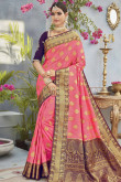 Peach Banarasi Silk Saree With Jacquard Blouse