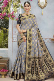 Grey Banarasi Silk Saree With Jacquard Blouse