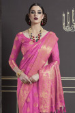 Pink Silk Saree With Nylon Silk Blouse