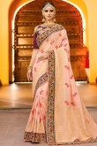 Peach Silk and Banarasi Silk Saree With Silk Blouse
