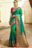 Parrot Green Banarasi Silk Saree With Silk Blouse