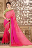Paradise Pink Satin and Silk Saree With Silk Blouse