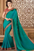 Peacock Blue Two Tone Silk Georgette Saree With Dupion Blouse