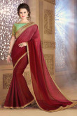 Currant Red Satin and Silk Saree With Dupion Blouse