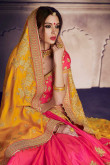 Yellow with Red Satin and Silk Saree With Dupion Blouse