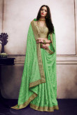 Pigment Green Satin and Silk Saree With Brocade Blouse