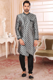 Sark Grey Jacquard Silk Men's Sherwani
