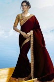 Deep Red Saree with Beige Blouse