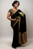 Georgette Wedding Saree with Lace Embroidery in Plus Size Black for Party