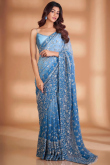 Light Blue Sequins Embroidered Omber Georgette Saree 