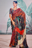 Satin Crape Multi Color Printed Casual Wear Saree 
