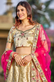 Satin Cream Lehenga With Resham Thread Embroidered