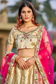 Satin Cream Lehenga With Resham Thread Embroidered