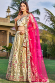Satin Cream Lehenga With Resham Thread Embroidered