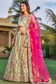 Satin Cream Lehenga With Resham Thread Embroidered