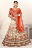 Satin Cream Printed Panelled Style Lehenga