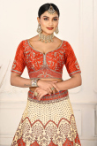 Satin Cream Printed Panelled Style Lehenga