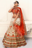 Satin Cream Printed Panelled Style Lehenga