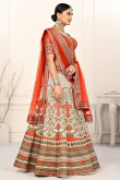Satin Cream Printed Panelled Style Lehenga