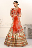 Satin Cream Printed Panelled Style Lehenga