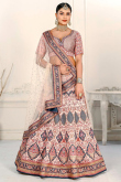 Satin Creamy Pink Printed Panelled Style Lehenga