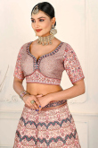 Satin Creamy Pink Printed Panelled Style Lehenga