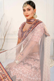 Satin Creamy Pink Printed Panelled Style Lehenga