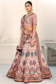 Satin Creamy Pink Printed Panelled Style Lehenga