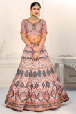Satin Creamy Pink Printed Panelled Style Lehenga