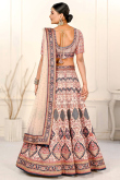 Satin Creamy Pink Printed Panelled Style Lehenga