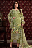 Satin Crepe Printed Straight Pant Suit In Fern Green Colour