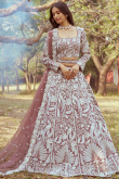 Satin Dusty Mauve Dori Embroidered Panelled Style Lehenga