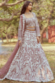 Satin Dusty Mauve Dori Embroidered Panelled Style Lehenga
