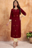 Satin Indian Wear Kurti In Dark Maroon Color