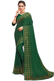 Satin Indian Wear Saree In Forest Green Color