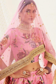 Satin Light Pink Floral Lehenga Choli