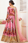 Satin Light Pink Floral Lehenga Choli