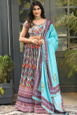 Satin Multi Color Printed Flared Style Lehenga