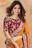 Satin Orange Saree with Sequins Work for Wedding and Diwali