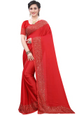 Satin Party Wear Saree In Red Color