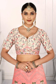 Satin Printed Creamy Pink Panelled Style Lehenga