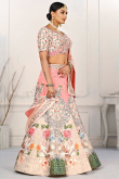 Satin Printed Creamy Pink Panelled Style Lehenga