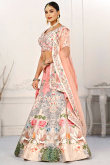 Satin Printed Creamy Pink Panelled Style Lehenga