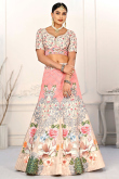 Satin Printed Creamy Pink Panelled Style Lehenga