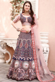 Satin Printed Navy Blue Panelled Style Lehenga