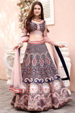 Satin Printed Navy Blue Panelled Style Lehenga
