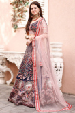 Satin Printed Navy Blue Panelled Style Lehenga