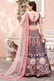 Satin Printed Navy Blue Panelled Style Lehenga
