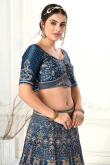 Satin Printed Teal Blue Panelled Style Lehenga