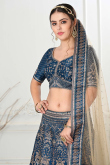 Satin Printed Teal Blue Panelled Style Lehenga
